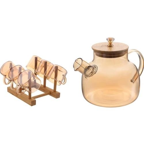 7-Piece Borosilicate Glass Tea Set with Diamond Bamboo Lid - Image 2