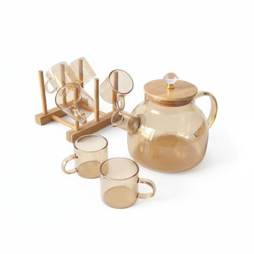 7-Piece Borosilicate Glass Tea Set with Diamond Bamboo Lid - Image 3