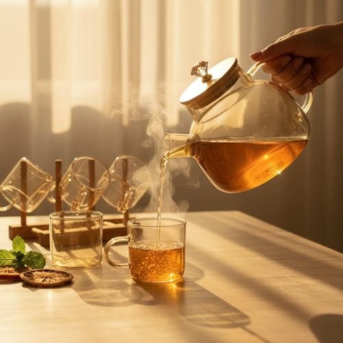 7-Piece Borosilicate Glass Tea Set with Diamond Bamboo Lid - Image 6