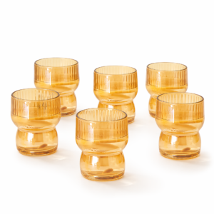 Vintage Amber Ribbed Glass Cup 260ml (Set of 6)