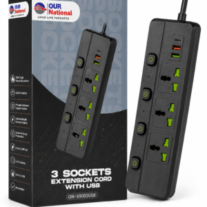 Our National 3 Sockets Extension Cord with USB - ON-S9003USB