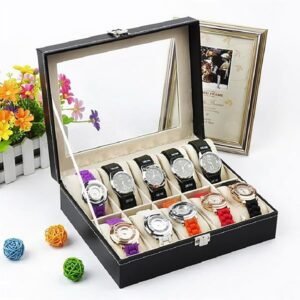 10-Slot Leather Watch Storage Box Organizer
