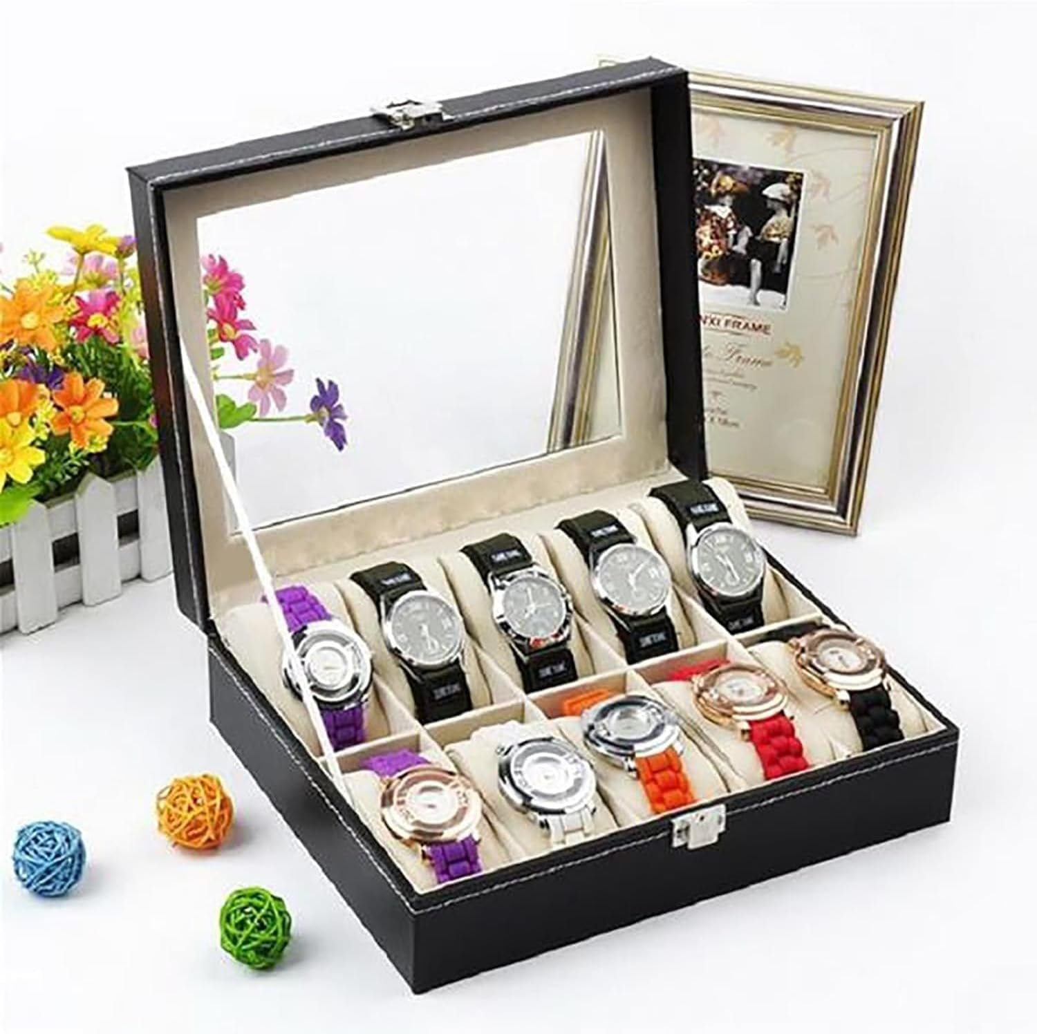 10-Slot Leather Watch Storage Box Organizer