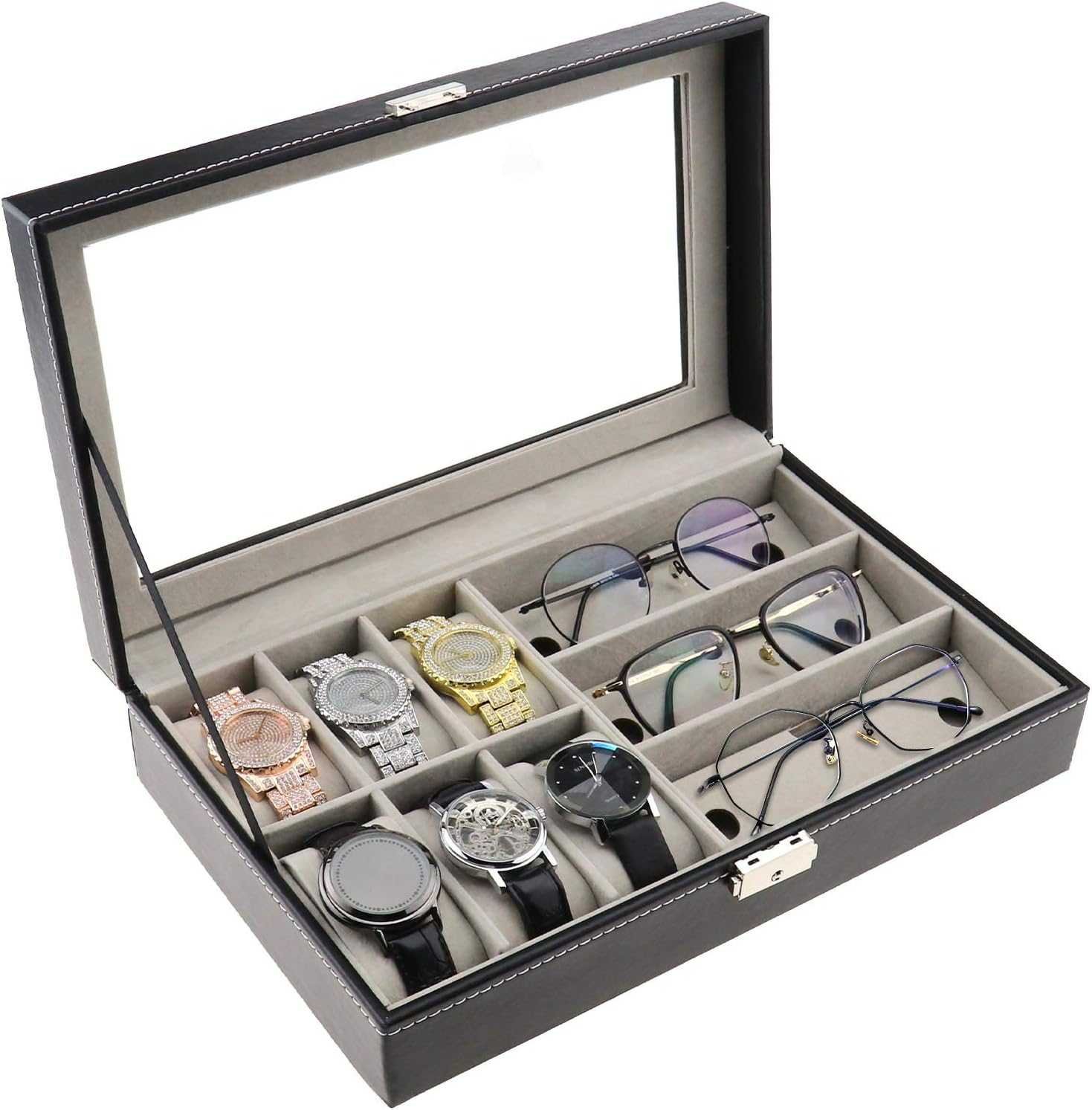 6 Watch & 3 Sunglasses Storage Box Organizer - Image 12