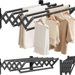 100cm Wall Mounted Clothes Drying Rack – Retractable Foldable Accordion Towel Hanger & Laundry Airer